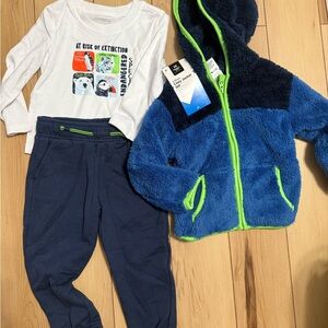 Members mark Blue and Green Fleece Jacket with Navy Pants Set size 2t